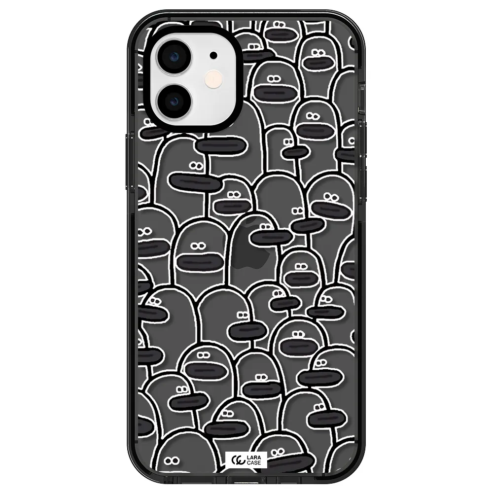 a group of white and black cartoon characters Apple iPhone 11 impact Smoke Black Case