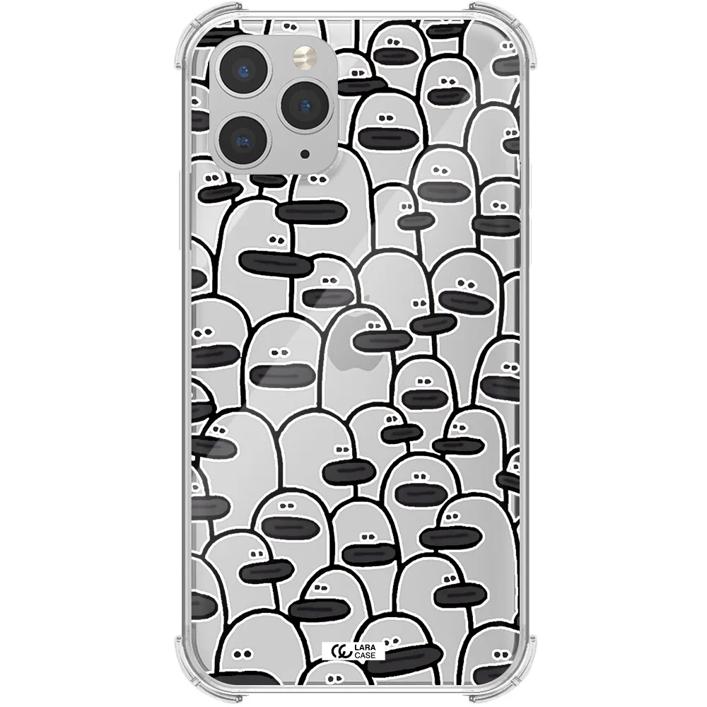 a group of white and black cartoon characters Apple iPhone 11 pro Clear PC Case