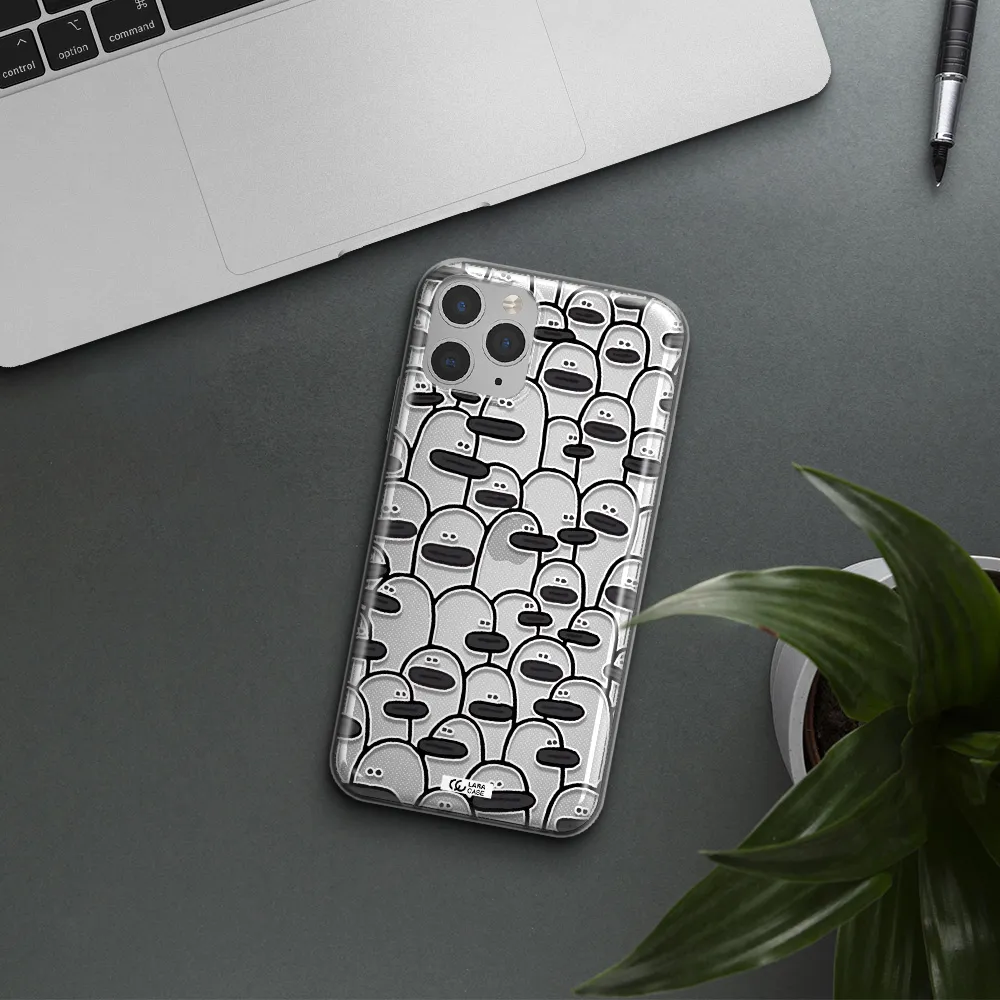 a group of white and black cartoon characters Apple iPhone 11 pro Clear TPU Case