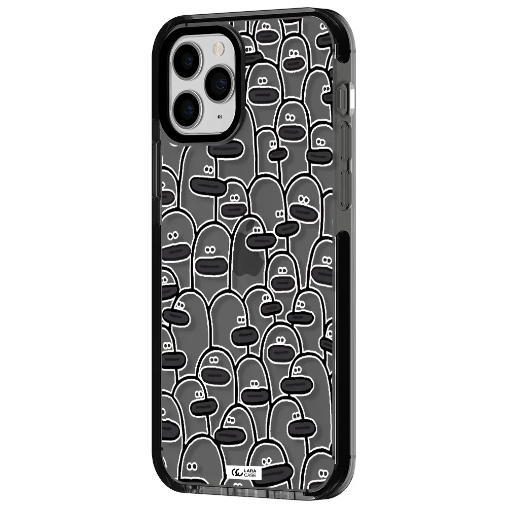 a group of white and black cartoon characters Apple iPhone 11 pro impact Smoke Black Case