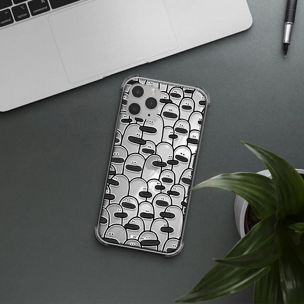 a group of white and black cartoon characters Apple iPhone 11 pro max Clear PC Case