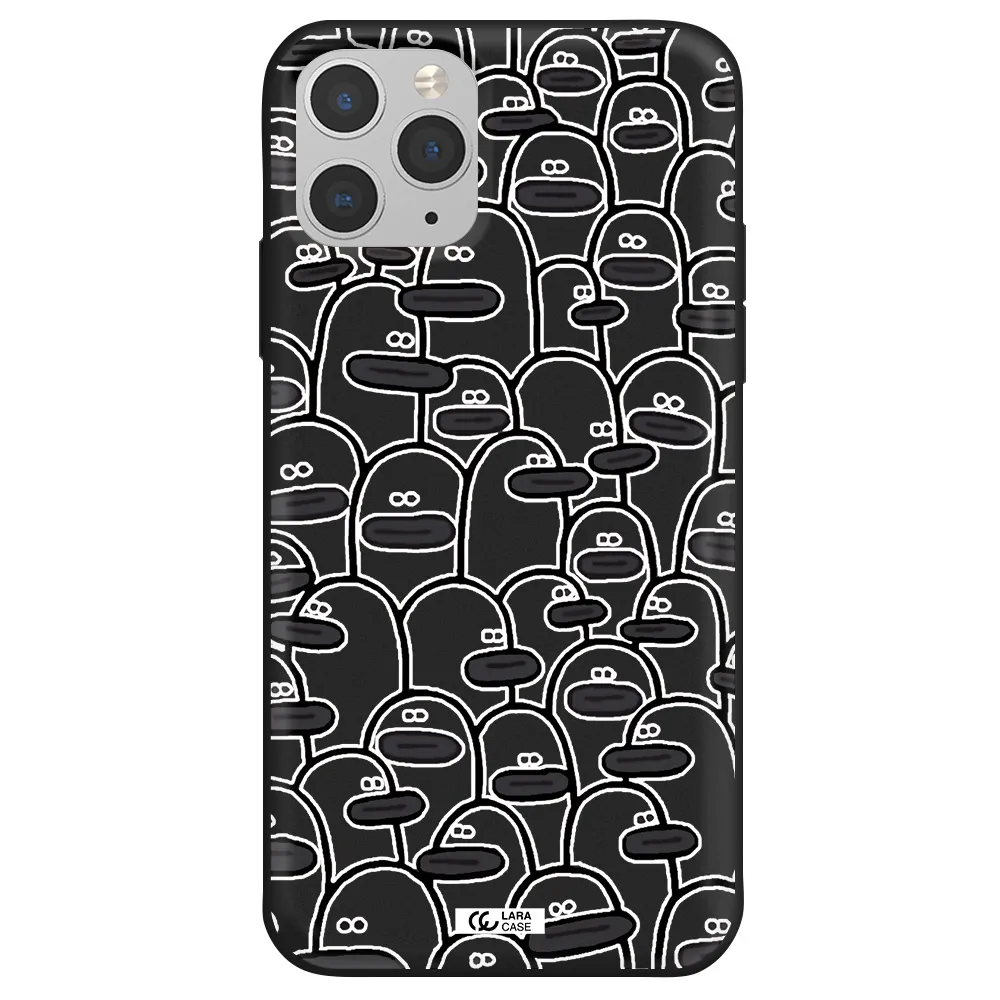 a group of white and black cartoon characters Apple iPhone 11 pro max Silicone black Case