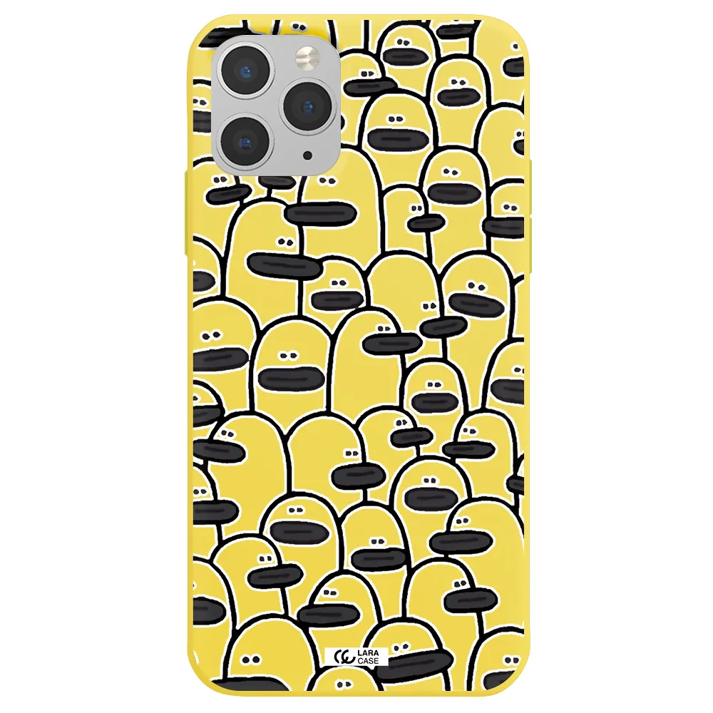 a group of white and black cartoon characters Apple iPhone 11 pro max Silicone canary yellow Case