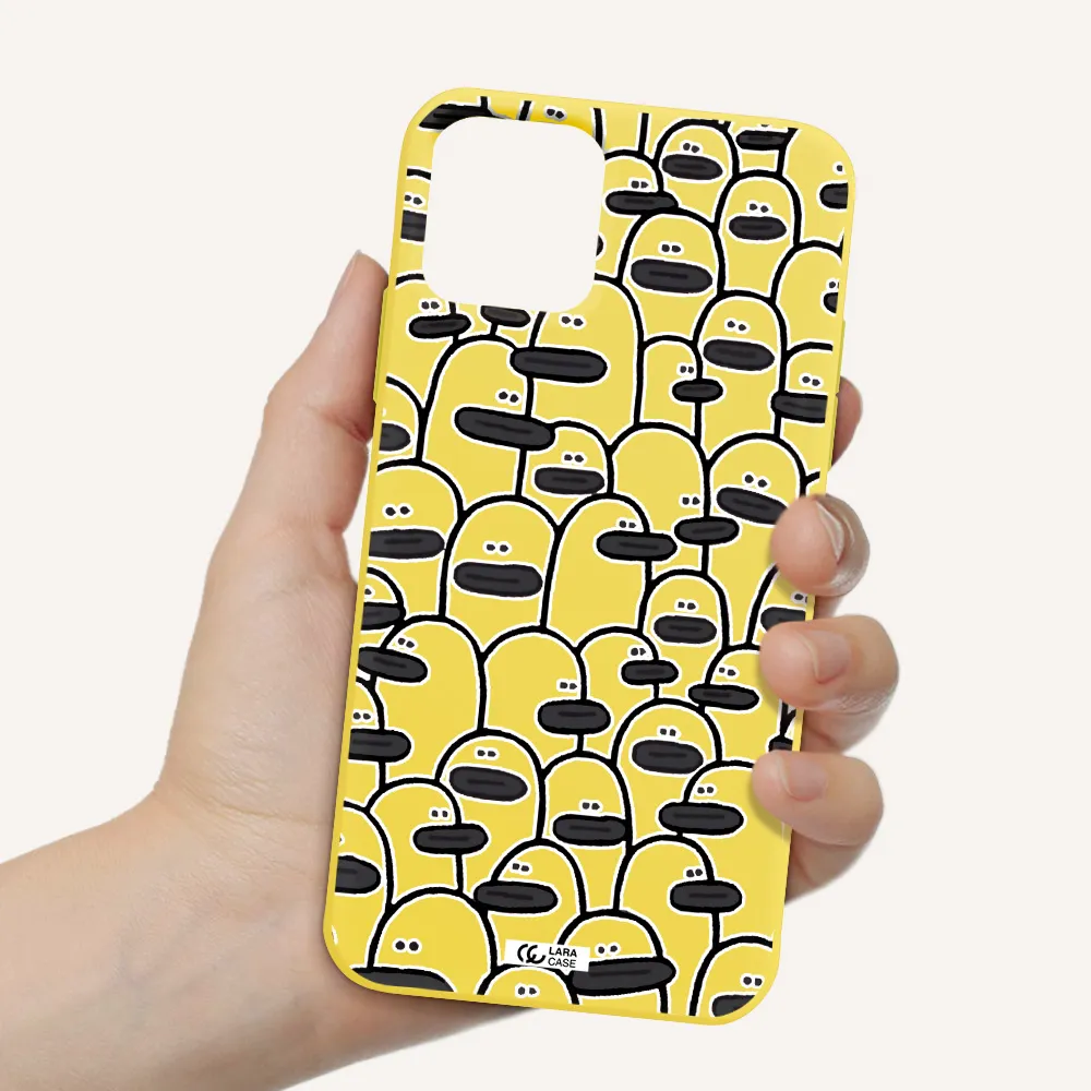 a group of white and black cartoon characters Apple iPhone 11 pro max Silicone canary yellow Case