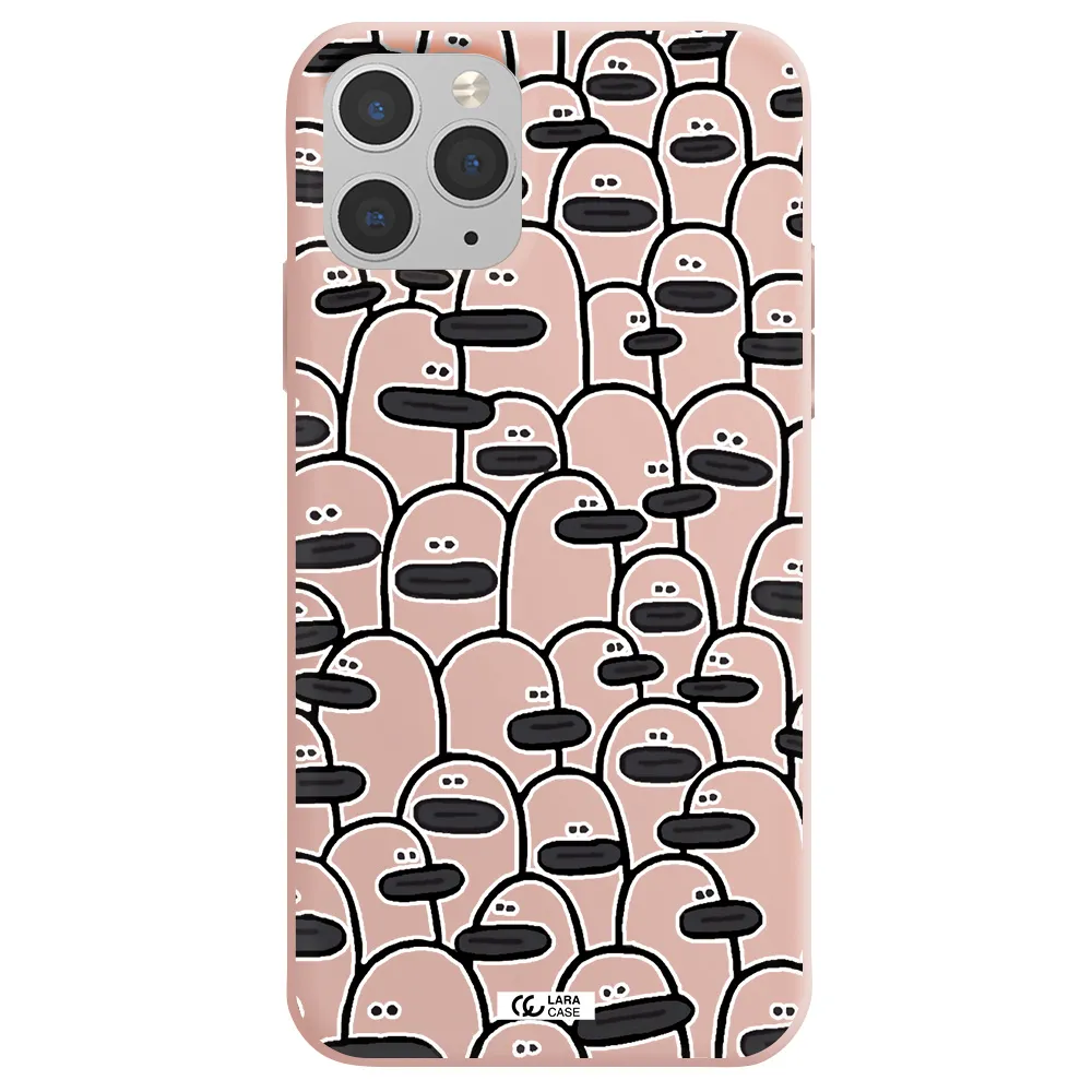 a group of white and black cartoon characters Apple iPhone 11 pro max Silicone pastel pink Case