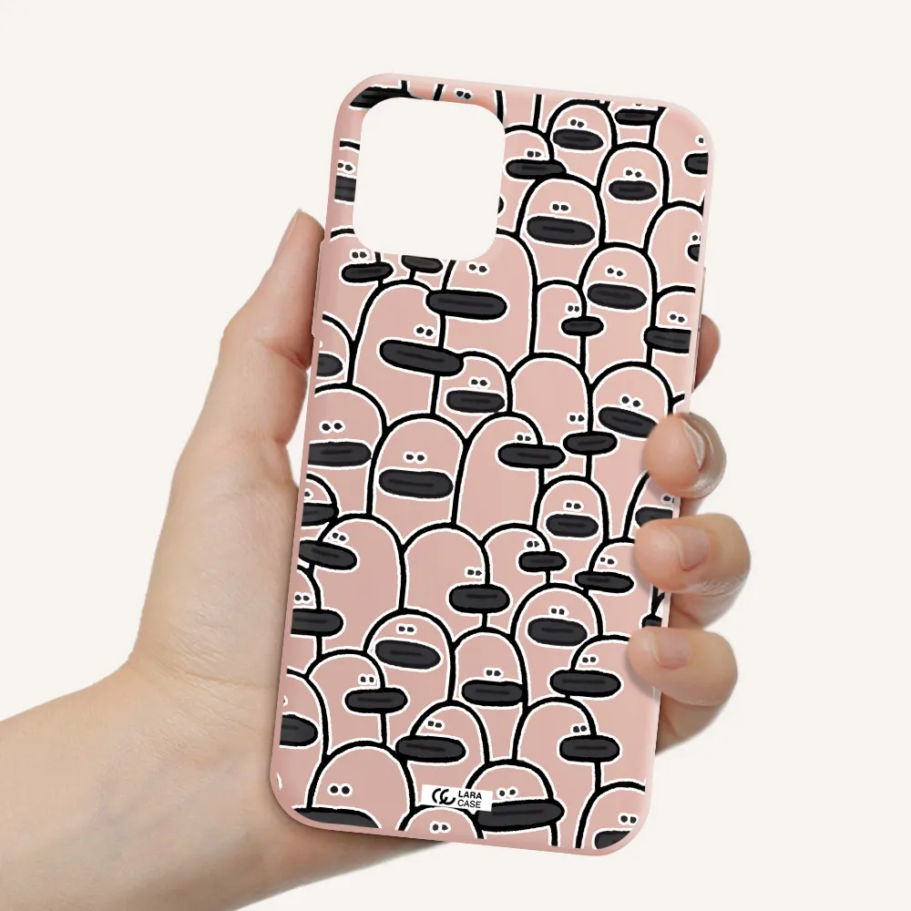 a group of white and black cartoon characters Apple iPhone 11 pro max Silicone pastel pink Case