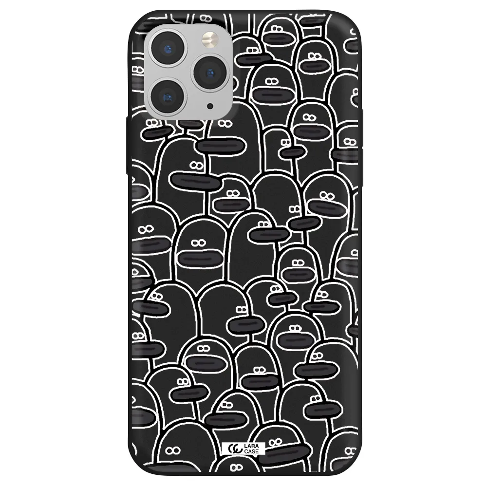 a group of white and black cartoon characters Apple iPhone 11 pro Silicone black Case