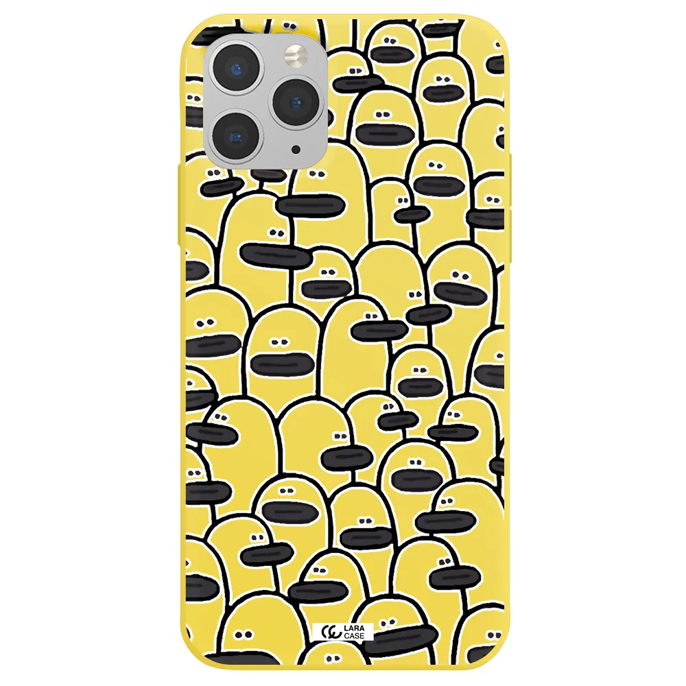 a group of white and black cartoon characters Apple iPhone 11 pro Silicone canary yellow Case