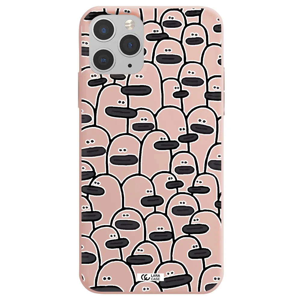 a group of white and black cartoon characters Apple iPhone 11 pro Silicone pastel pink Case