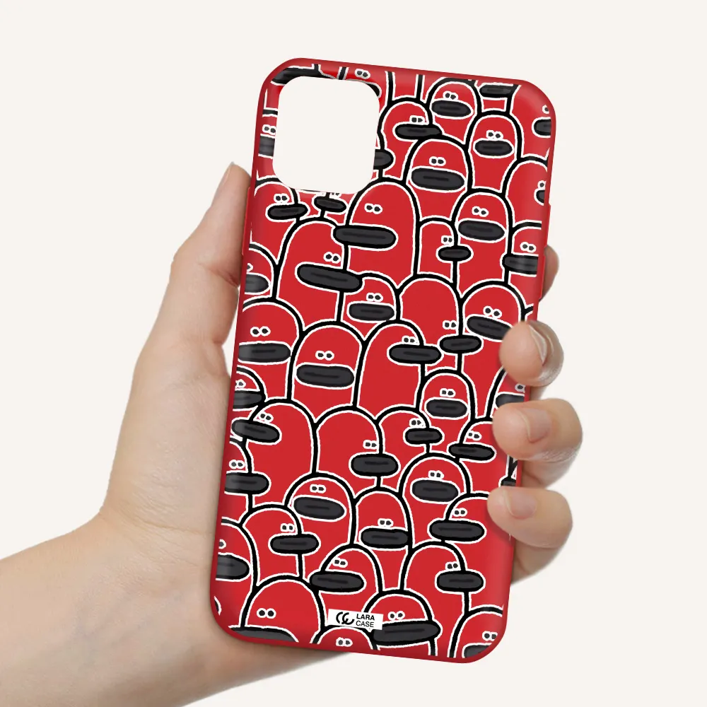 a group of white and black cartoon characters Apple iPhone 11 Silicone Imperial Red Case