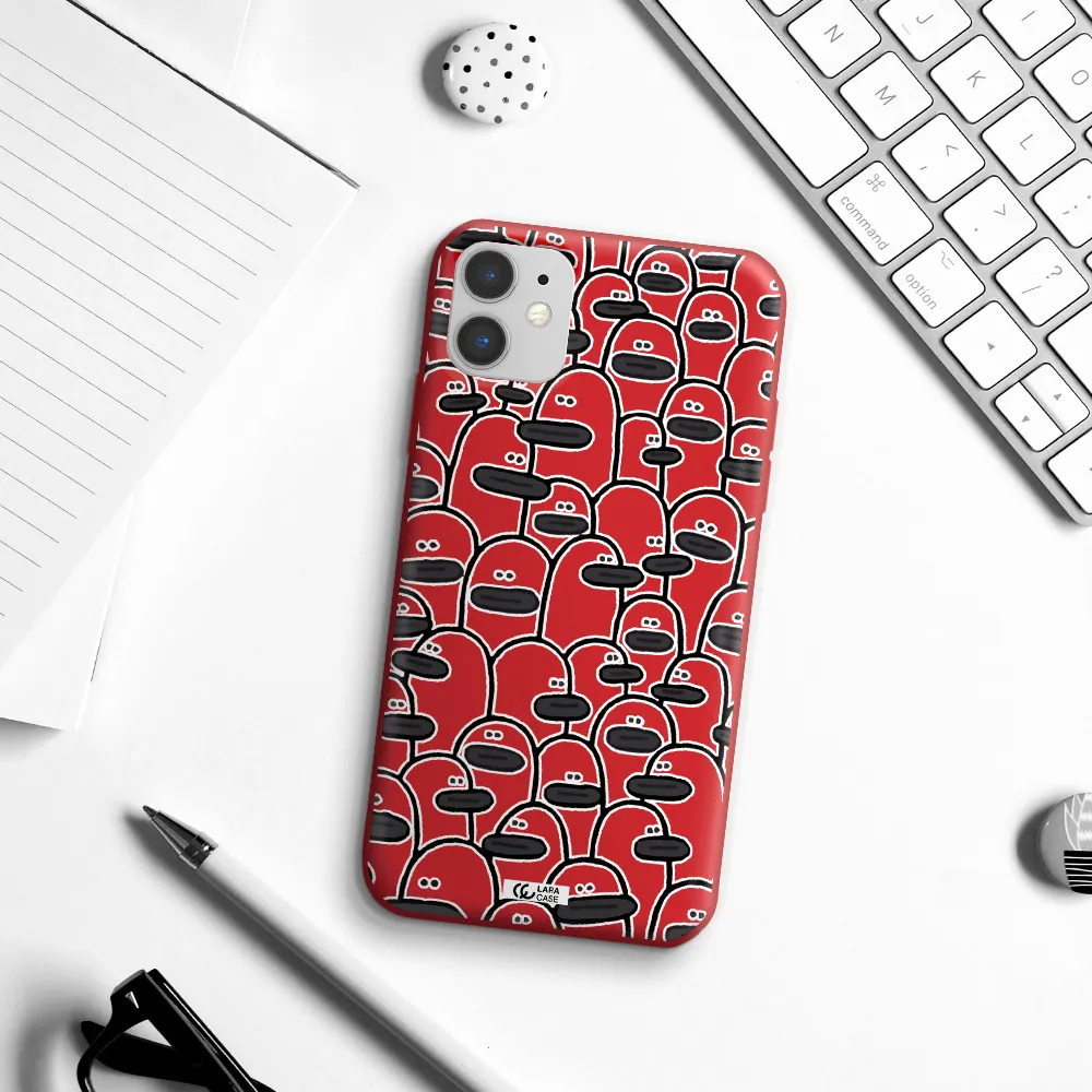 a group of white and black cartoon characters Apple iPhone 11 Silicone Imperial Red Case