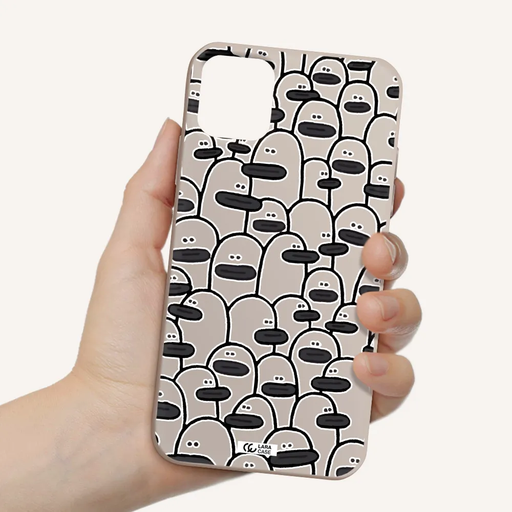 a group of white and black cartoon characters Apple iPhone 11 Silicone Stone Case