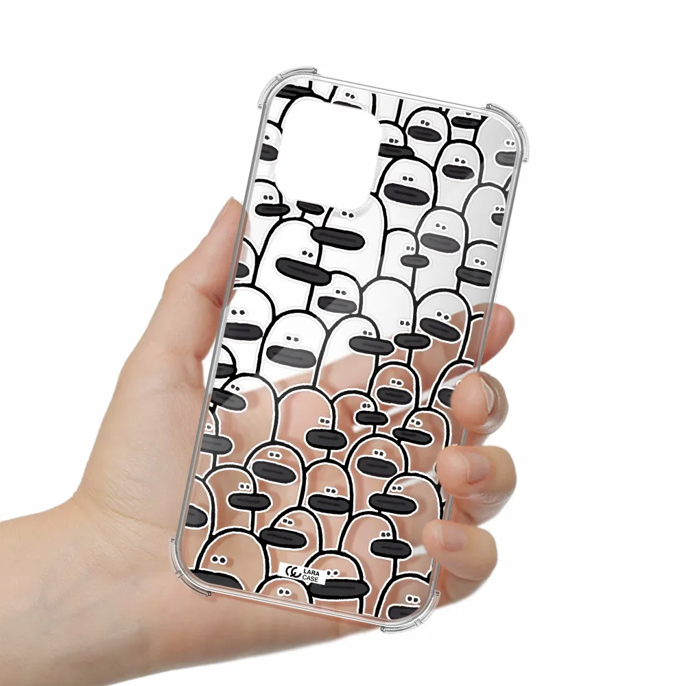 a group of white and black cartoon characters Apple iPhone 12 Clear PC Case