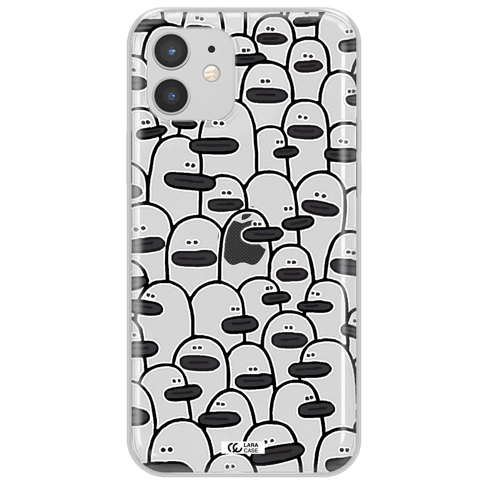 a group of white and black cartoon characters Apple iPhone 12 Clear TPU Case