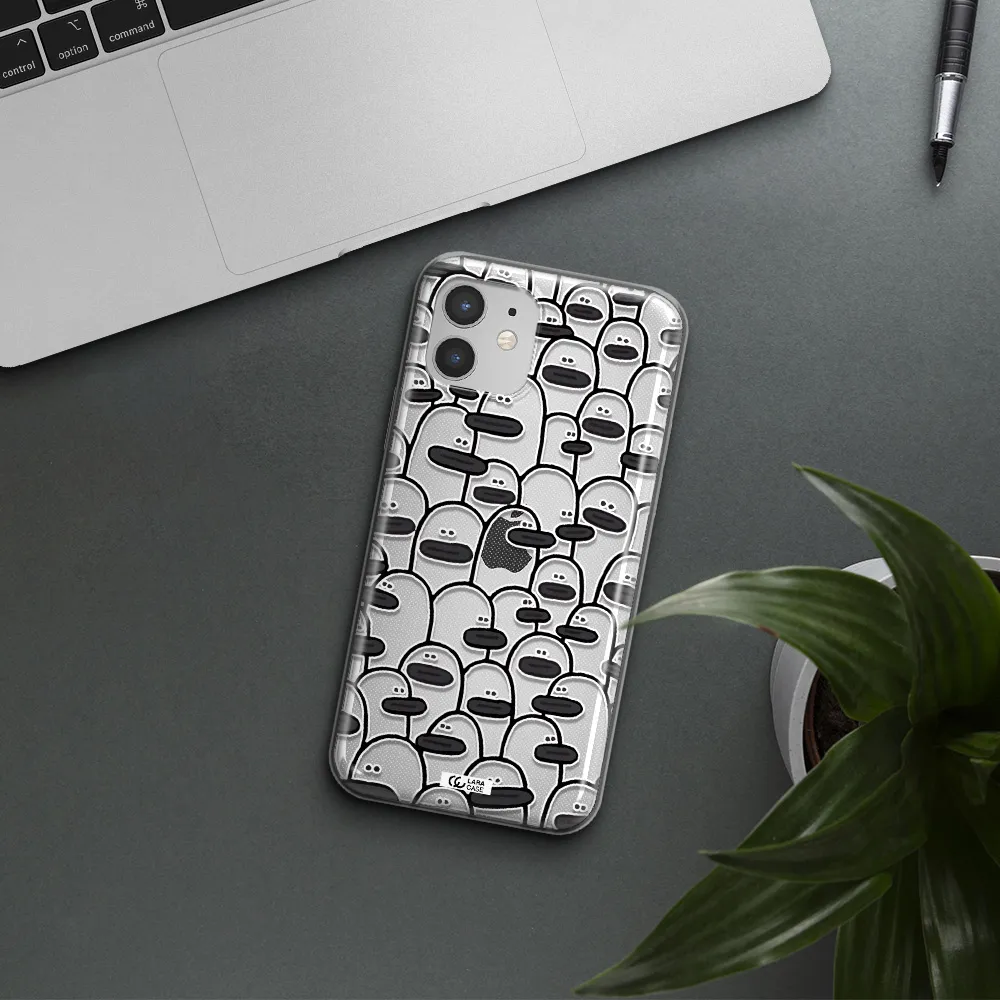 a group of white and black cartoon characters Apple iPhone 12 Clear TPU Case
