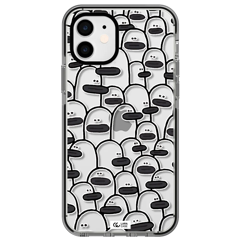a group of white and black cartoon characters Apple iPhone 12 impact black border Case
