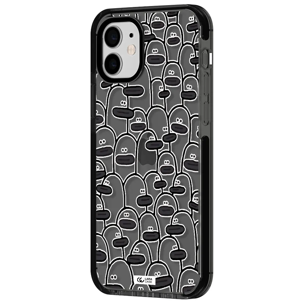 a group of white and black cartoon characters Apple iPhone 12 impact Smoke Black Case