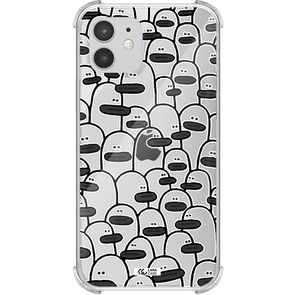 a group of white and black cartoon characters Apple iPhone 12 mini Clear PC Case