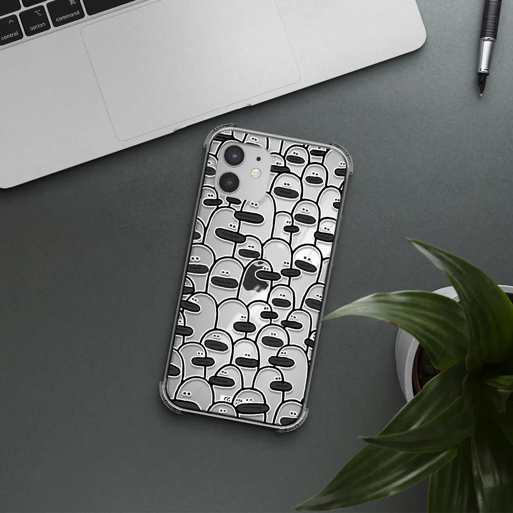 a group of white and black cartoon characters Apple iPhone 12 mini Clear PC Case