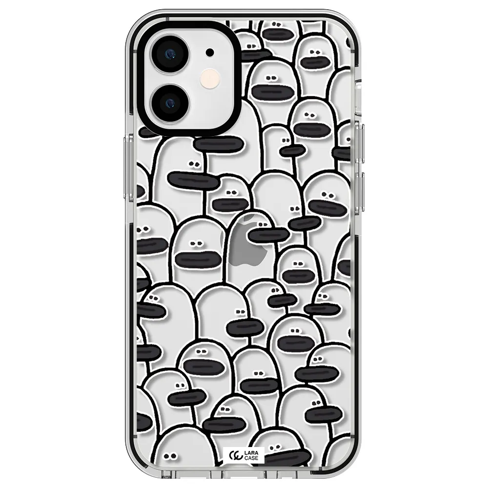 a group of white and black cartoon characters Apple iPhone 12 mini impact black border Case