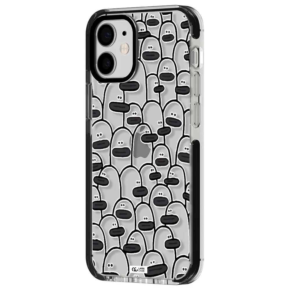 a group of white and black cartoon characters Apple iPhone 12 mini impact black border Case