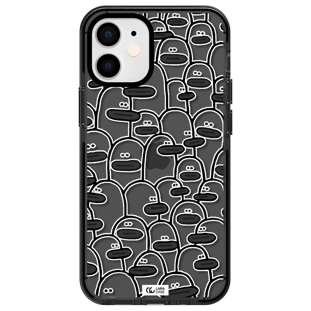 a group of white and black cartoon characters Apple iPhone 12 mini impact Smoke Black Case