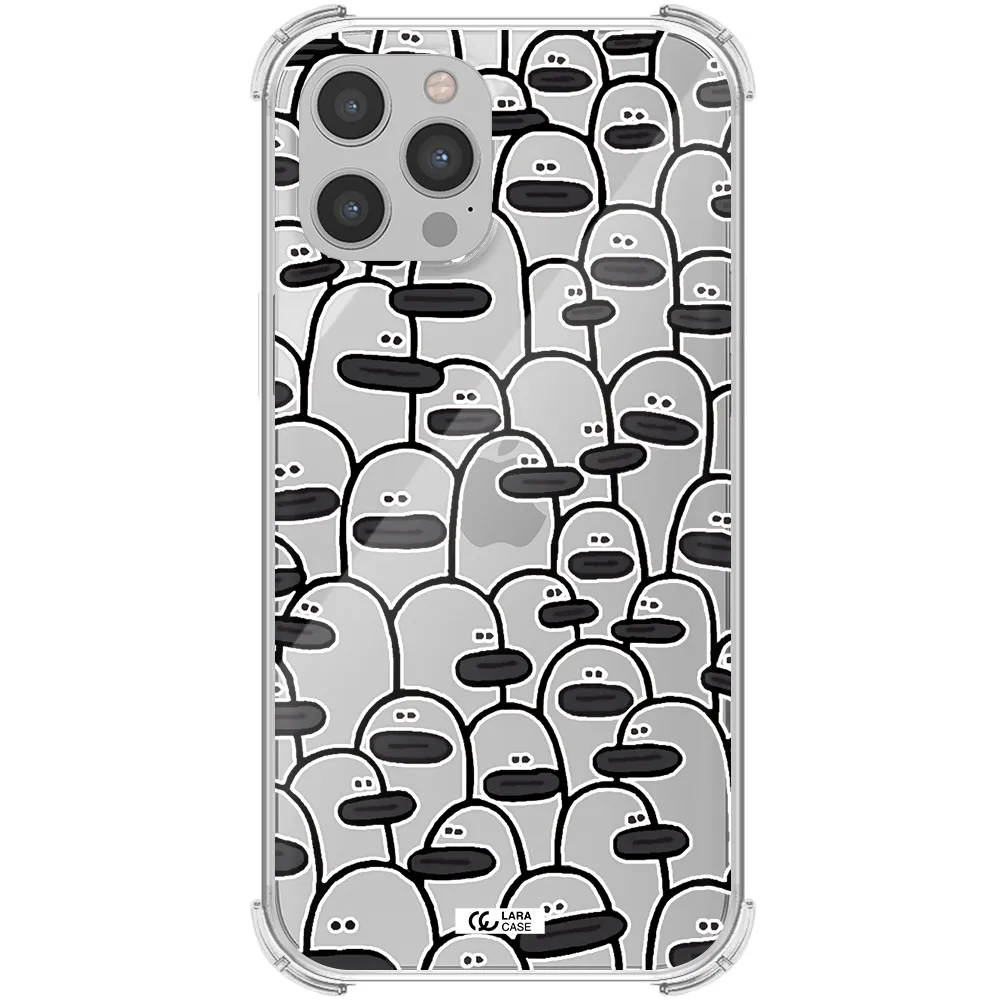 a group of white and black cartoon characters Apple iPhone 12 pro Clear PC Case