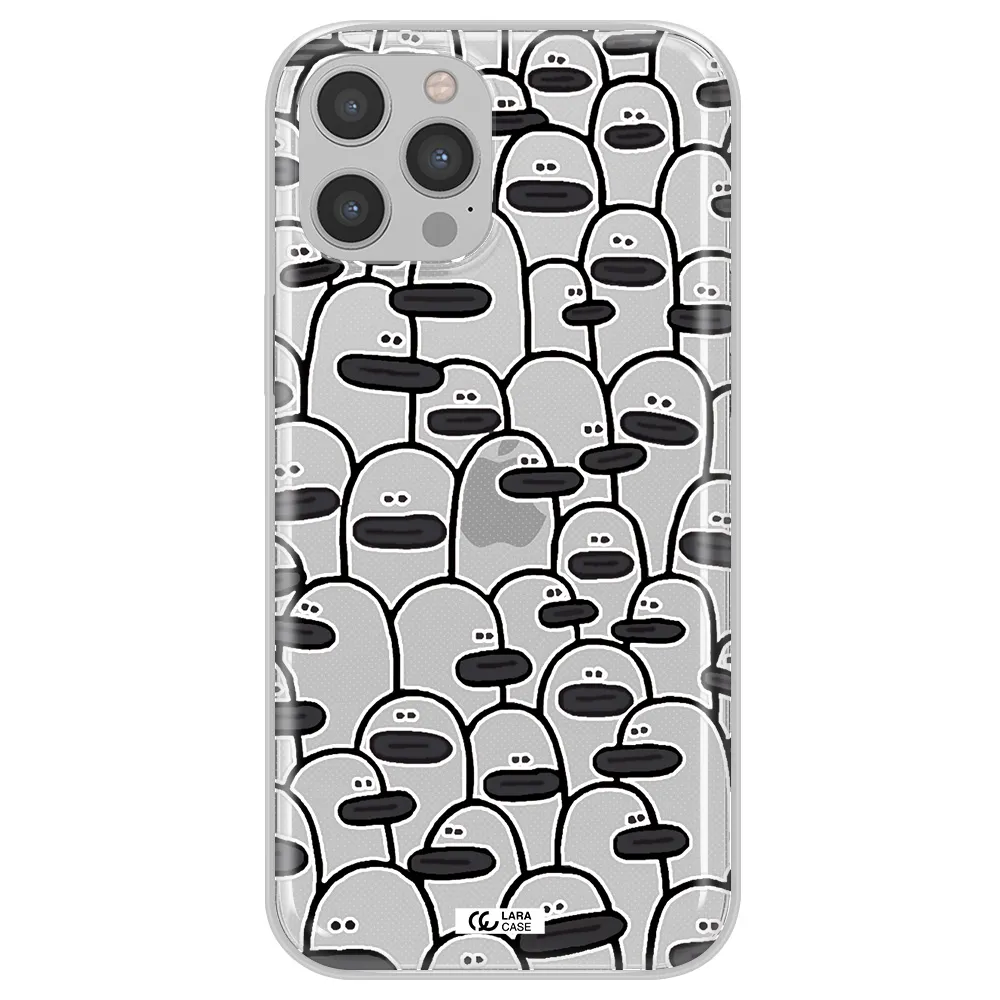 a group of white and black cartoon characters Apple iPhone 12 pro Clear TPU Case