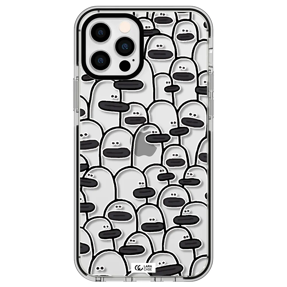 a group of white and black cartoon characters Apple iPhone 12 pro impact black border Case