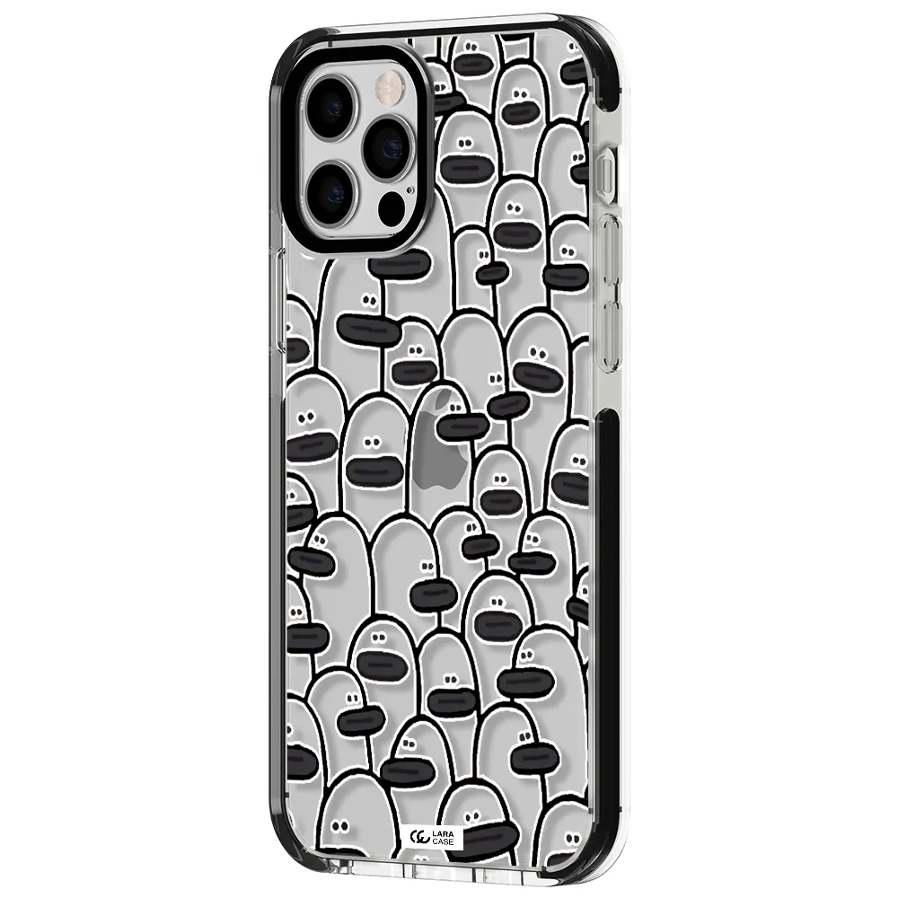 a group of white and black cartoon characters Apple iPhone 12 pro impact black border Case