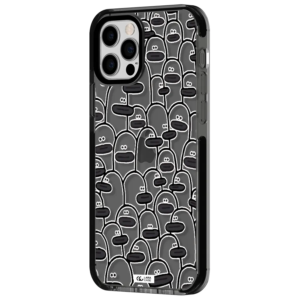 a group of white and black cartoon characters Apple iPhone 12 pro impact Smoke Black Case