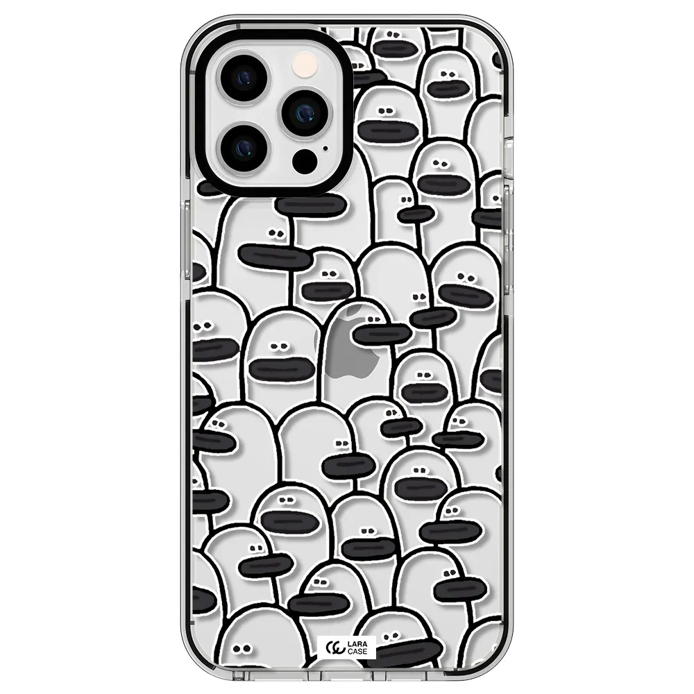 a group of white and black cartoon characters Apple iPhone 12 pro max impact black border Case