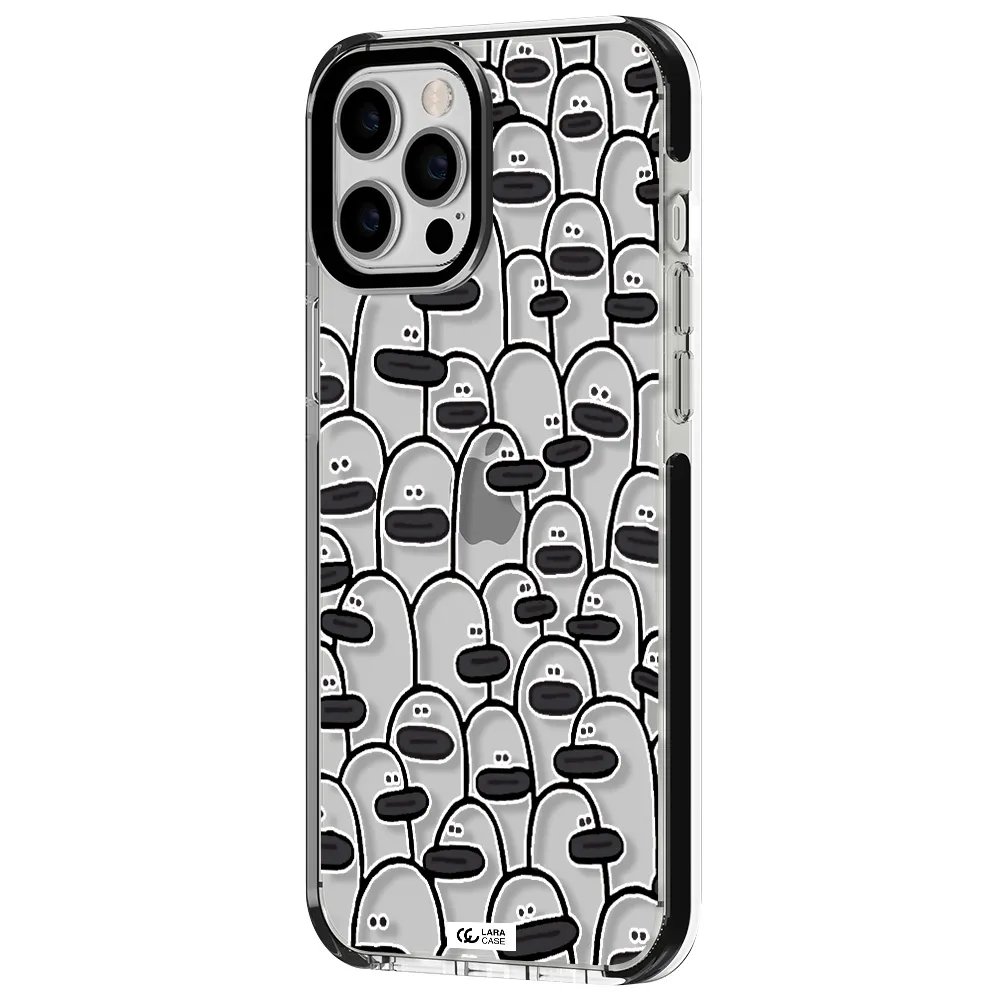 a group of white and black cartoon characters Apple iPhone 12 pro max impact black border Case