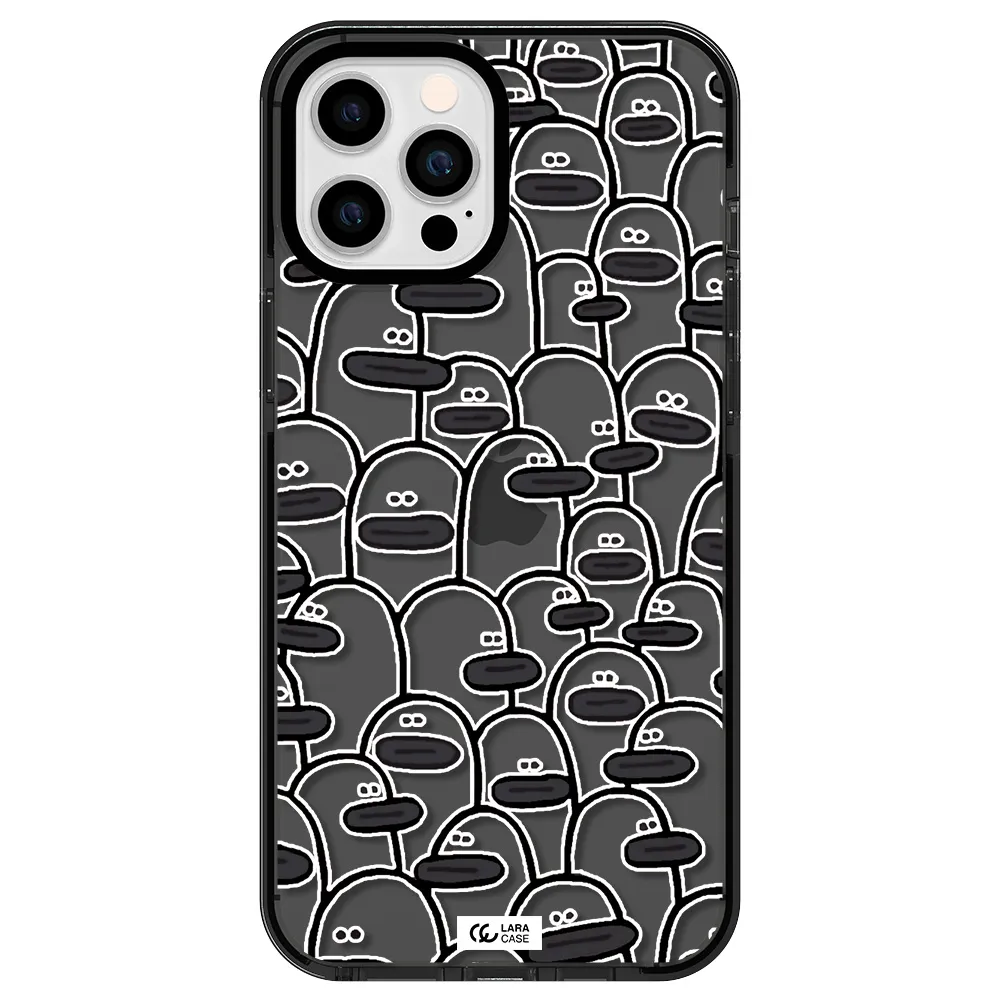 a group of white and black cartoon characters Apple iPhone 12 pro max impact Smoke Black Case