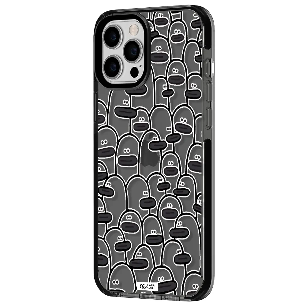 a group of white and black cartoon characters Apple iPhone 12 pro max impact Smoke Black Case