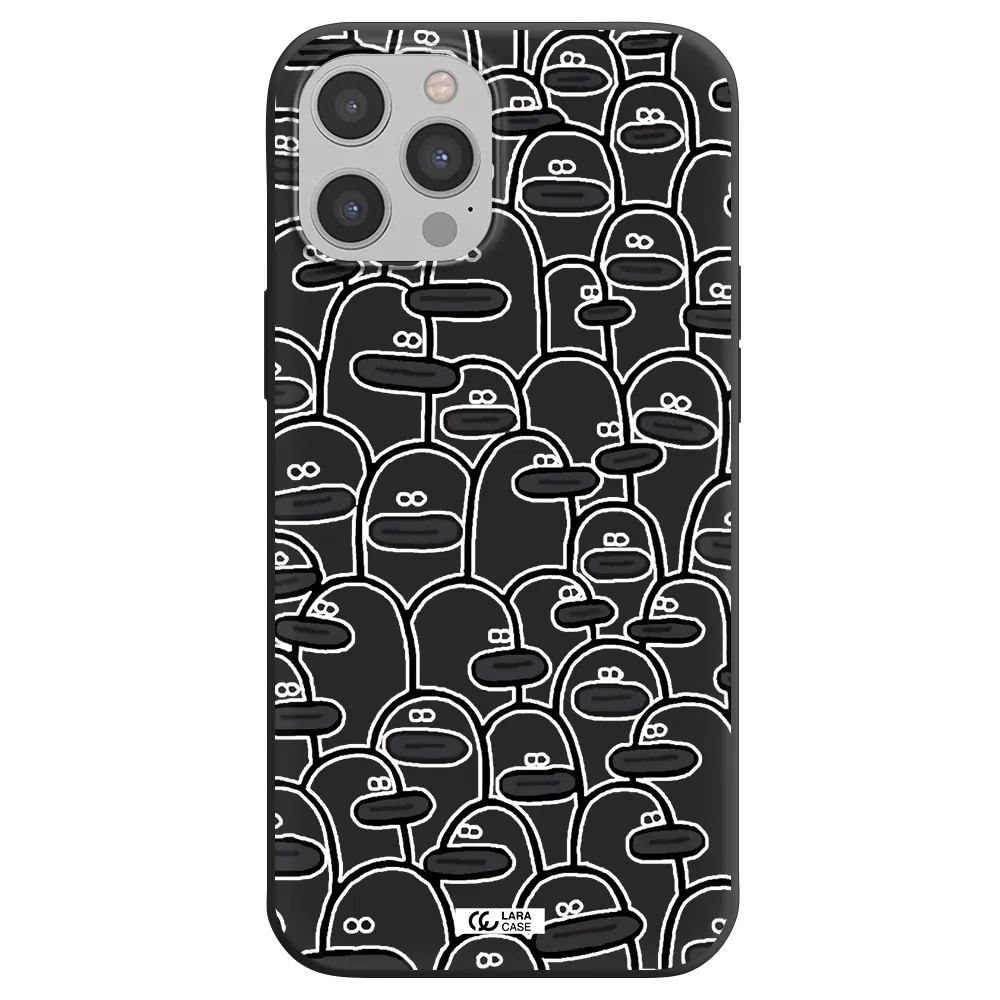 a group of white and black cartoon characters Apple iPhone 12 pro max Silicone black Case