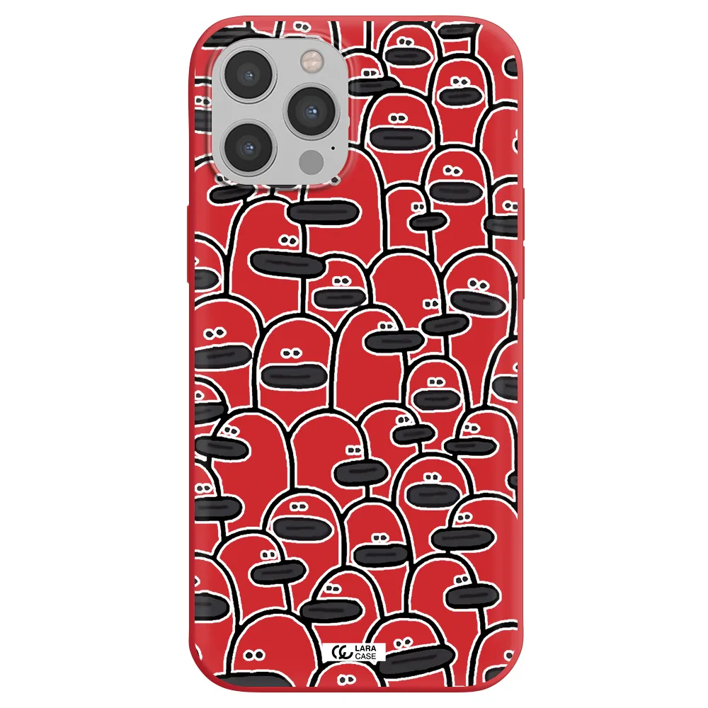 a group of white and black cartoon characters Apple iPhone 12 pro max Silicone Imperial Red Case