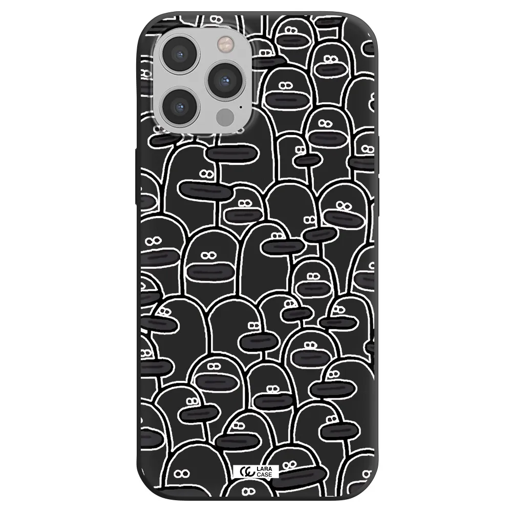 a group of white and black cartoon characters Apple iPhone 12 pro Silicone black Case
