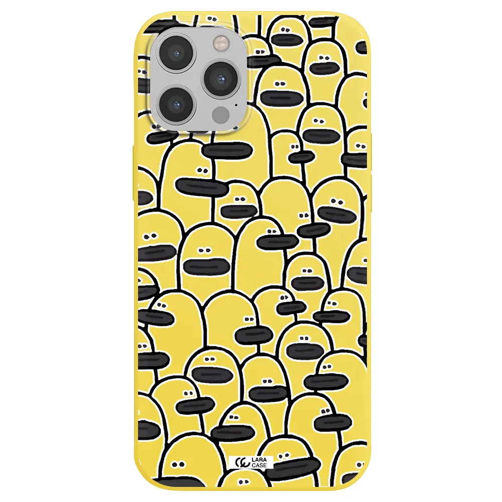 a group of white and black cartoon characters Apple iPhone 12 pro Silicone canary yellow Case