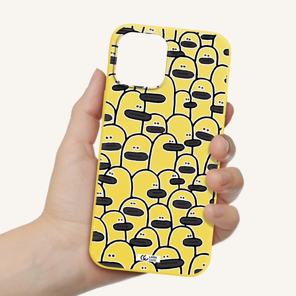 a group of white and black cartoon characters Apple iPhone 12 pro Silicone canary yellow Case