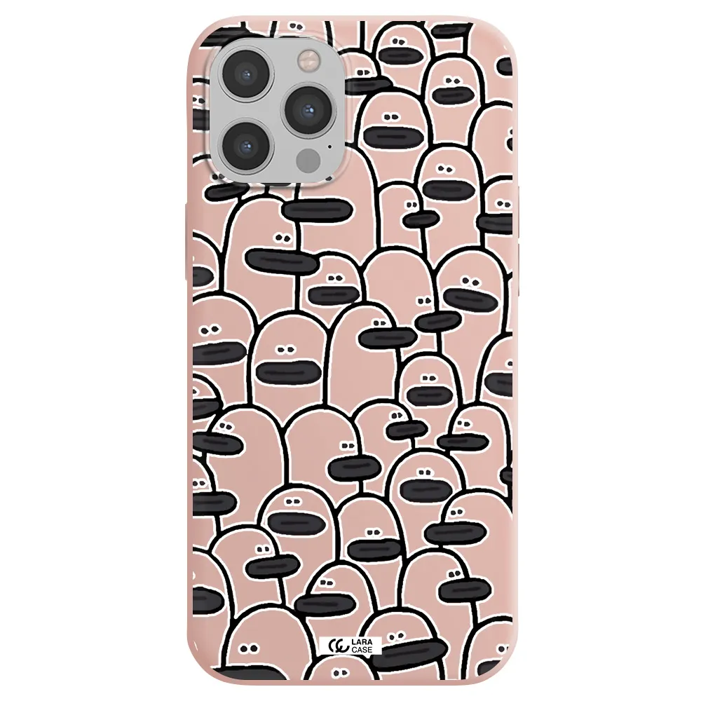 a group of white and black cartoon characters Apple iPhone 12 pro Silicone pastel pink Case