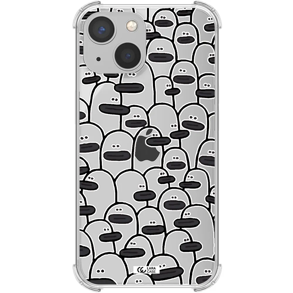 a group of white and black cartoon characters Apple iPhone 13 Clear PC Case