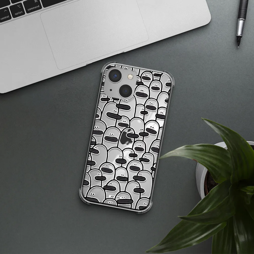 a group of white and black cartoon characters Apple iPhone 13 Clear PC Case