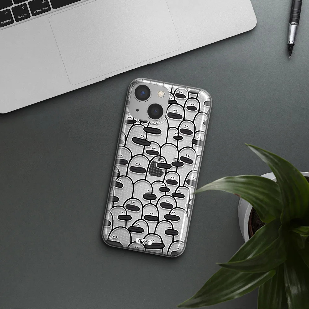 a group of white and black cartoon characters Apple iPhone 13 Clear TPU Case