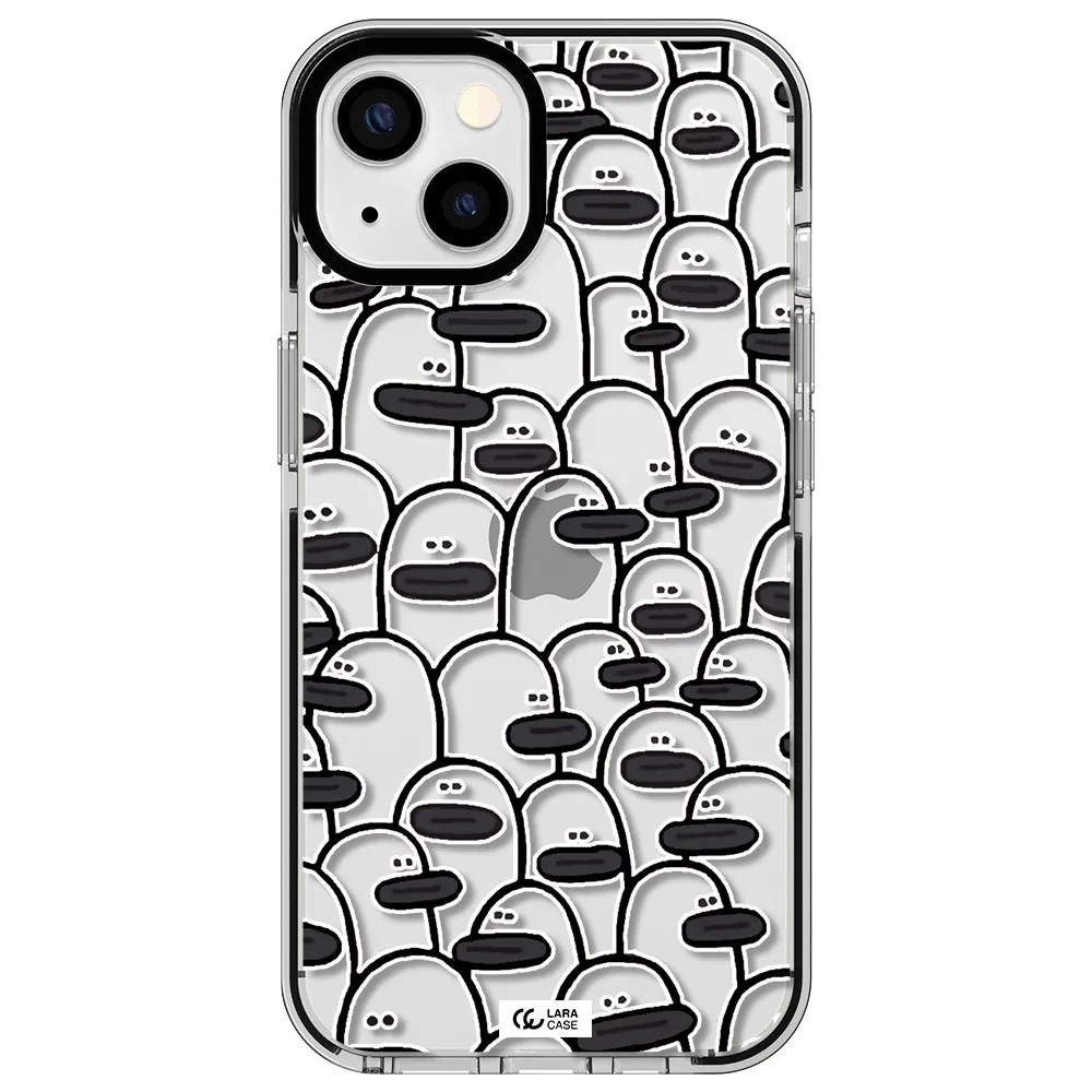 a group of white and black cartoon characters Apple iPhone 13 impact black border Case