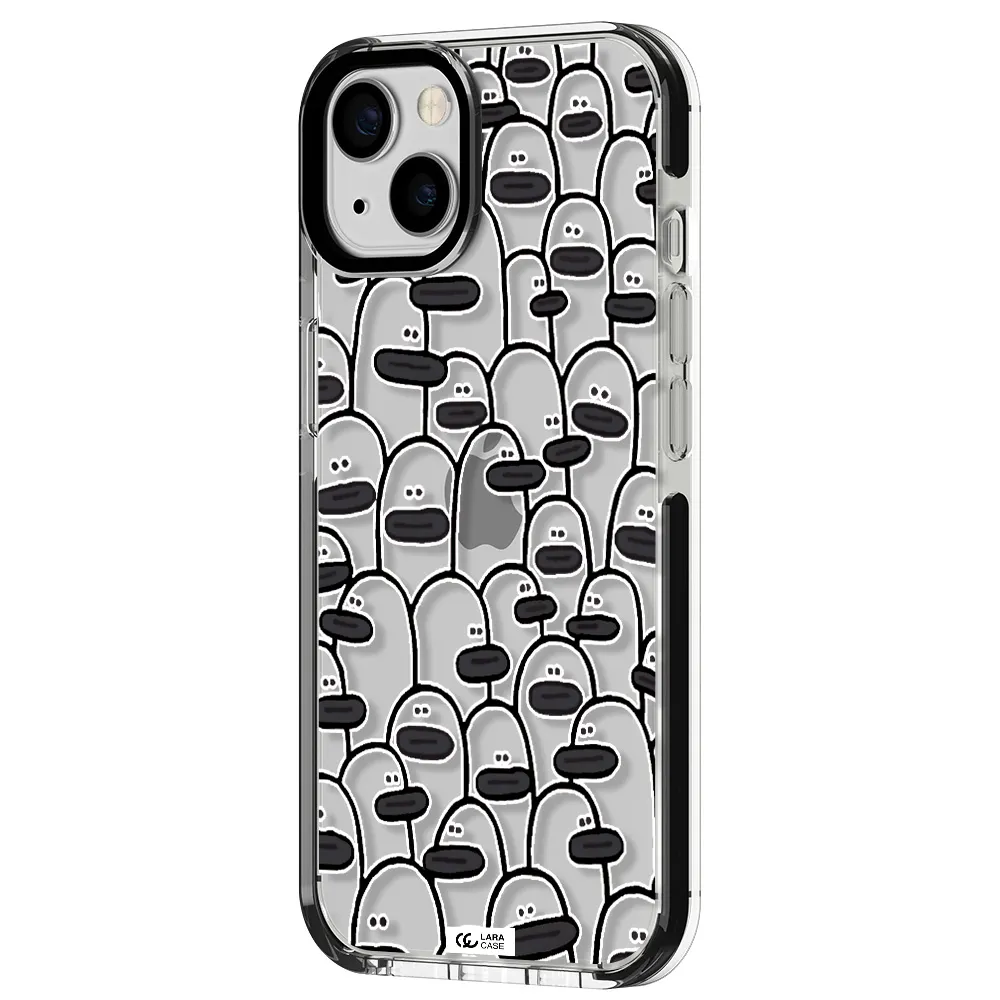 a group of white and black cartoon characters Apple iPhone 13 impact black border Case