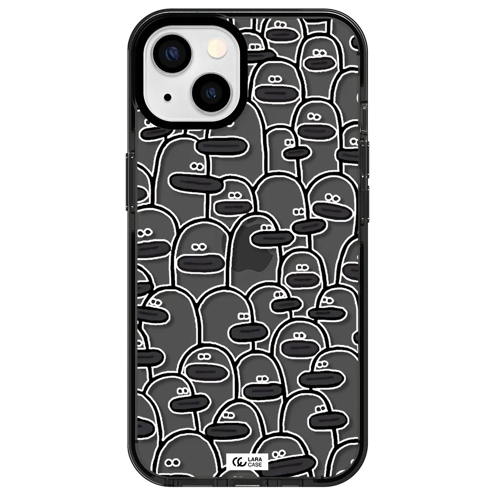 a group of white and black cartoon characters Apple iPhone 13 impact Smoke Black Case