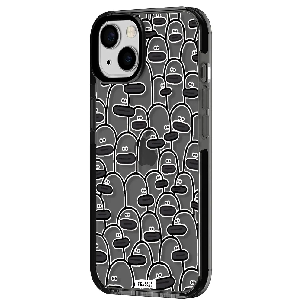a group of white and black cartoon characters Apple iPhone 13 impact Smoke Black Case