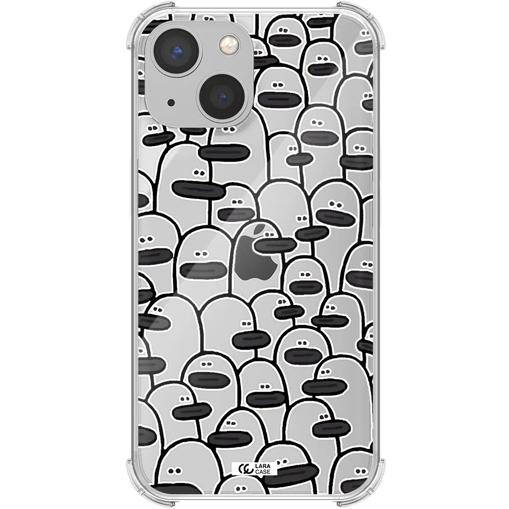 a group of white and black cartoon characters Apple iPhone 13 mini Clear PC Case