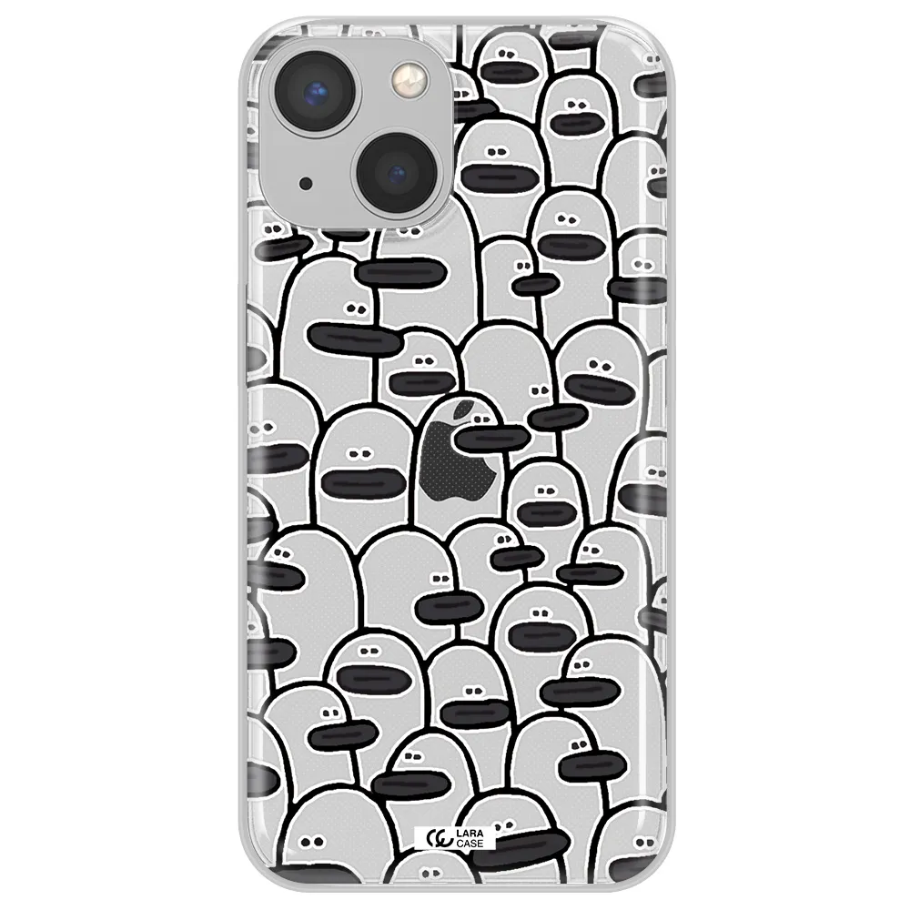a group of white and black cartoon characters Apple iPhone 13 mini Clear TPU Case